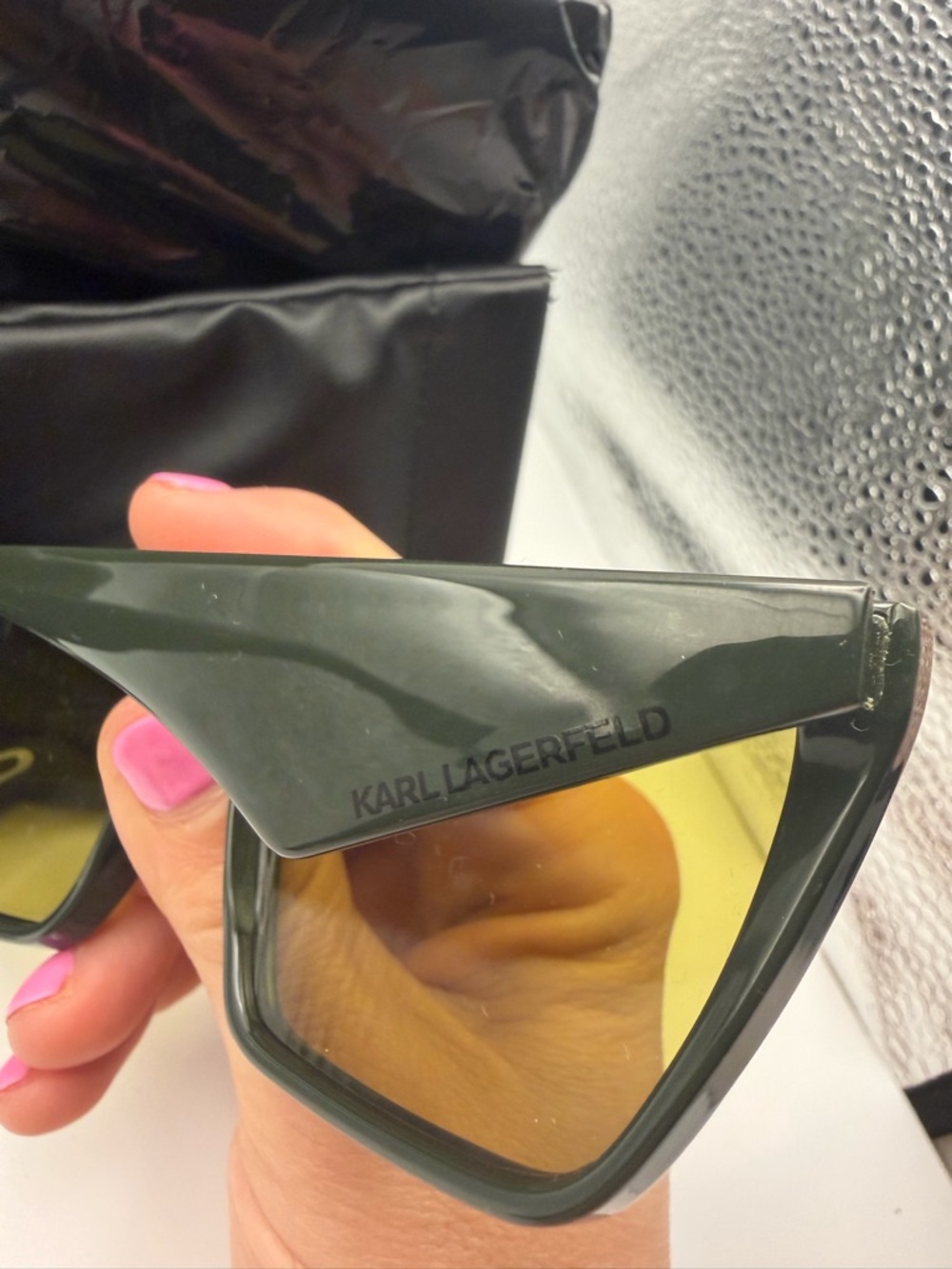 Karl Lagerfeld Black Sunglasses with Yellow Lenses - Picture 3 of 6